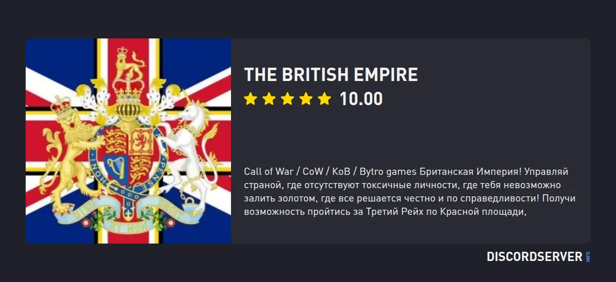 The British Empire — мониторинг Discord сервера, статистика и рейтинг
