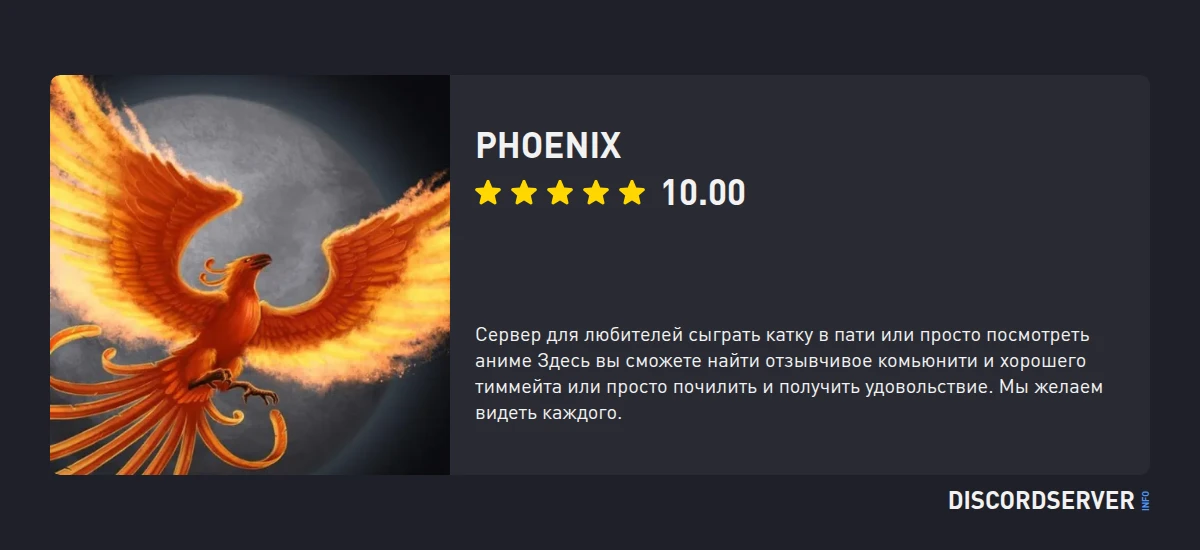 Phoenix — мониторинг Discord сервера, статистика и рейтинг