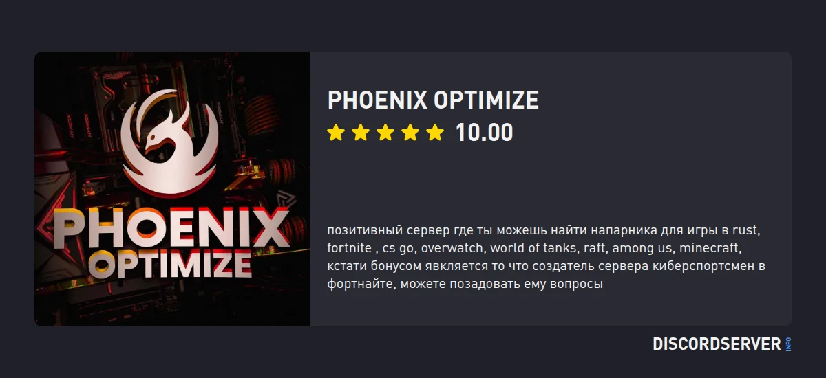 PhoeniX Optimize — мониторинг Discord сервера, статистика и рейтинг